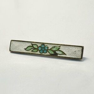 Victorian Gilt Guilloche Enamel Flower Bar Brooch Pin